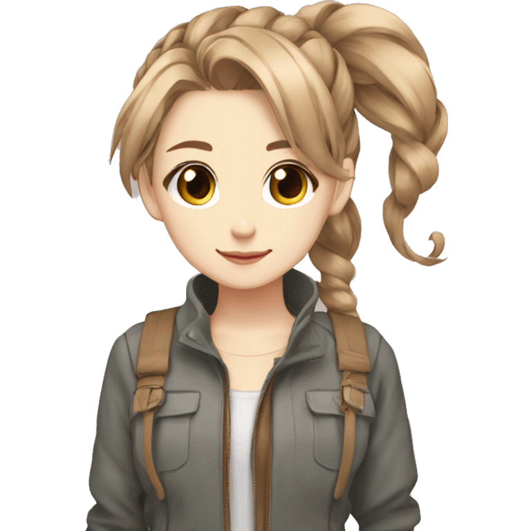 anime girl light brown hair and a ponyrtails wearing cool clothes emoji