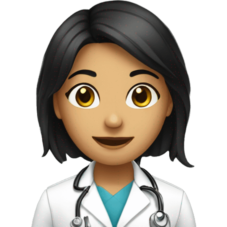 smiling girl with black hair in doctors office emoji