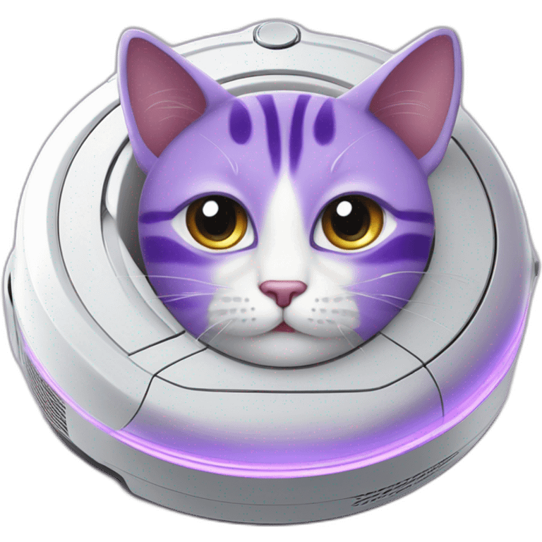 glory purple cat on a white robot vacuum cleaner emoji