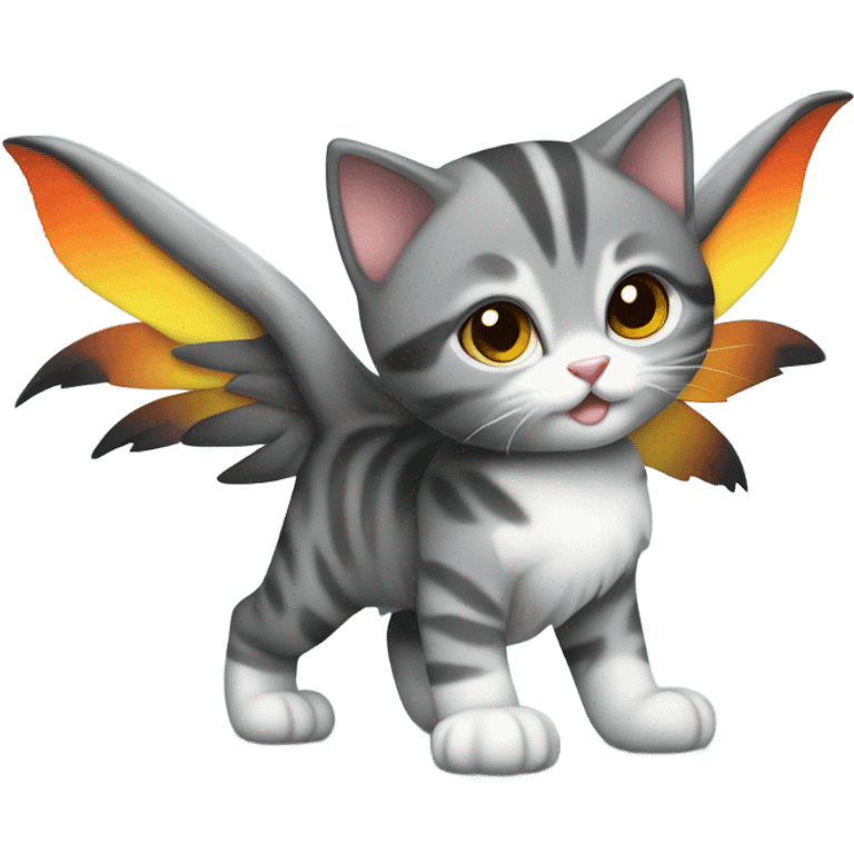 Grey and black tabby kitten with white legs, razor sharp talons and wings of fire  emoji