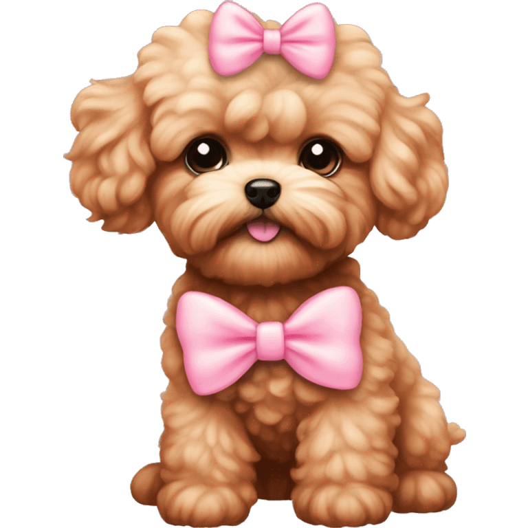 Red Maltipoo with pastel pink bow emoji