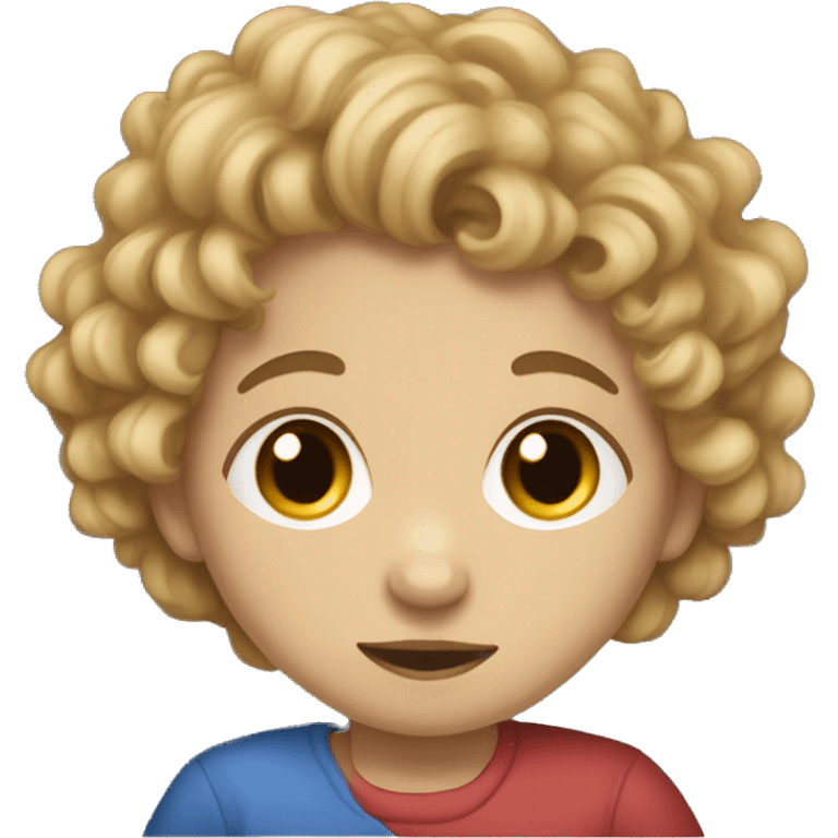 White, short Dark blond girl kissing mixed boy with curly hair emoji