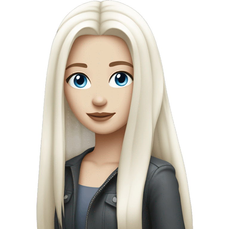 very white girl with very white straight hair, blue eyes, in cool look emoji