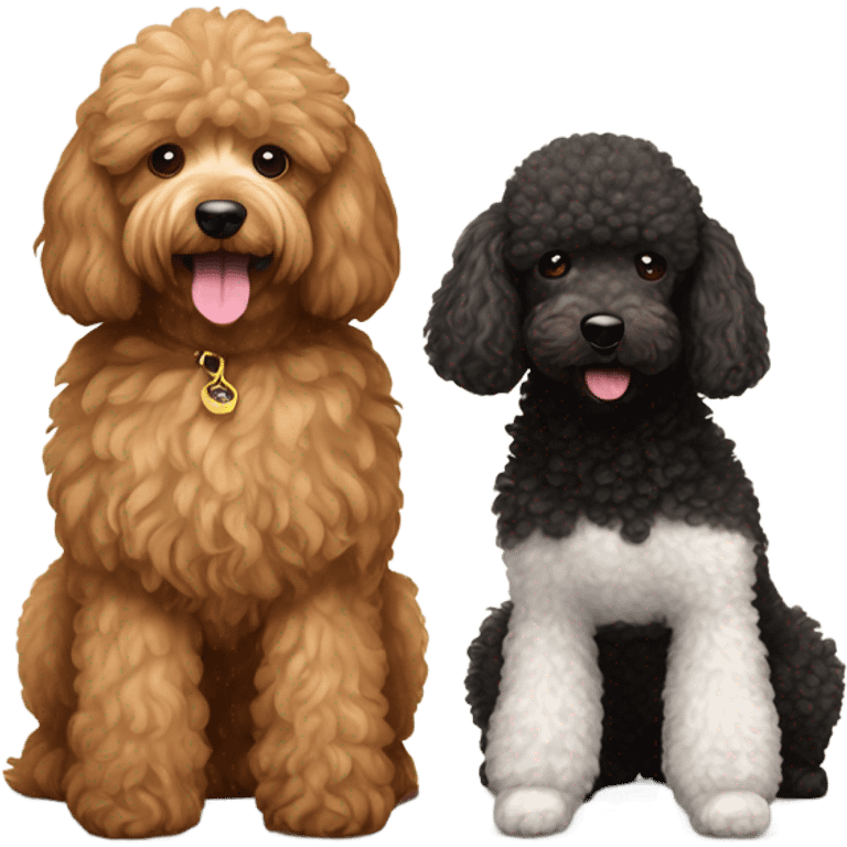 little black and white toy poodle and brown golden doodle emoji