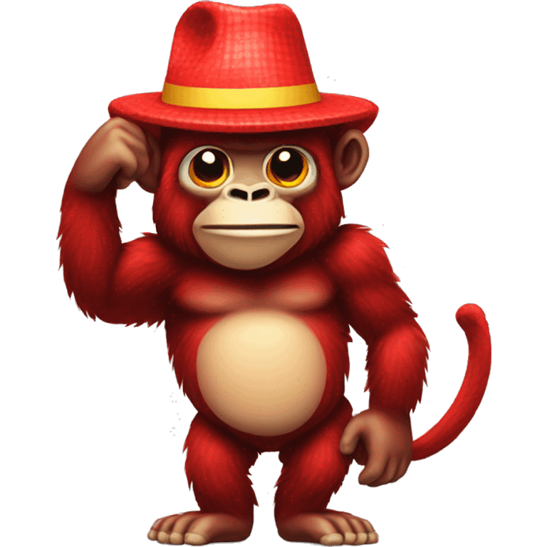 Pixelated red gorilla with no legs and a banana hat emoji