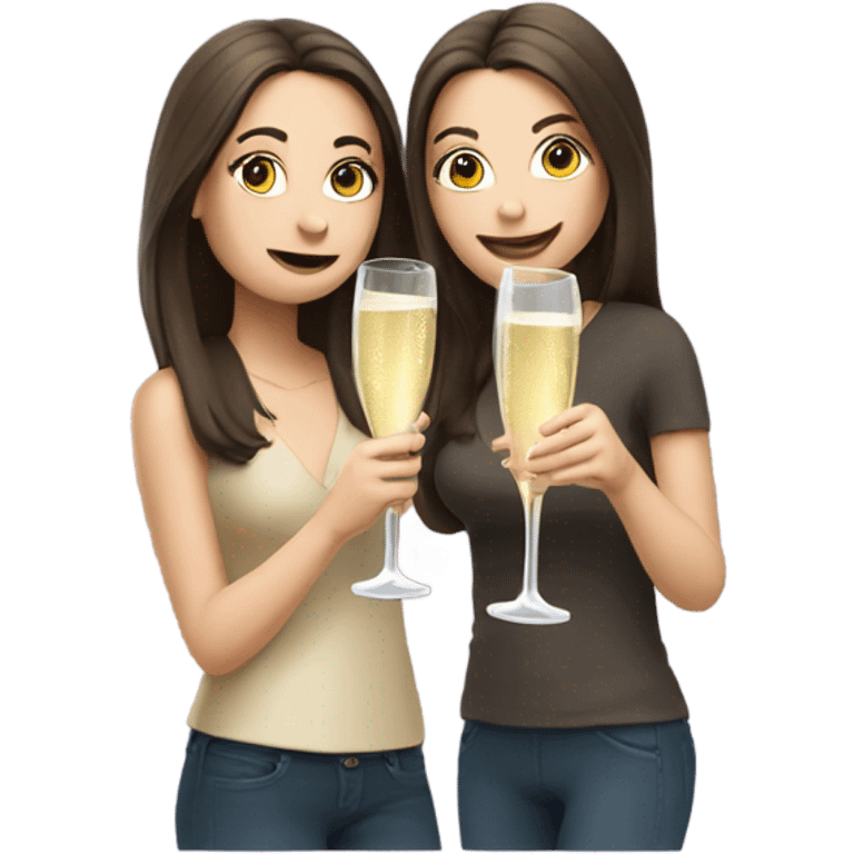 two caucasian brunette girls champagne emoji