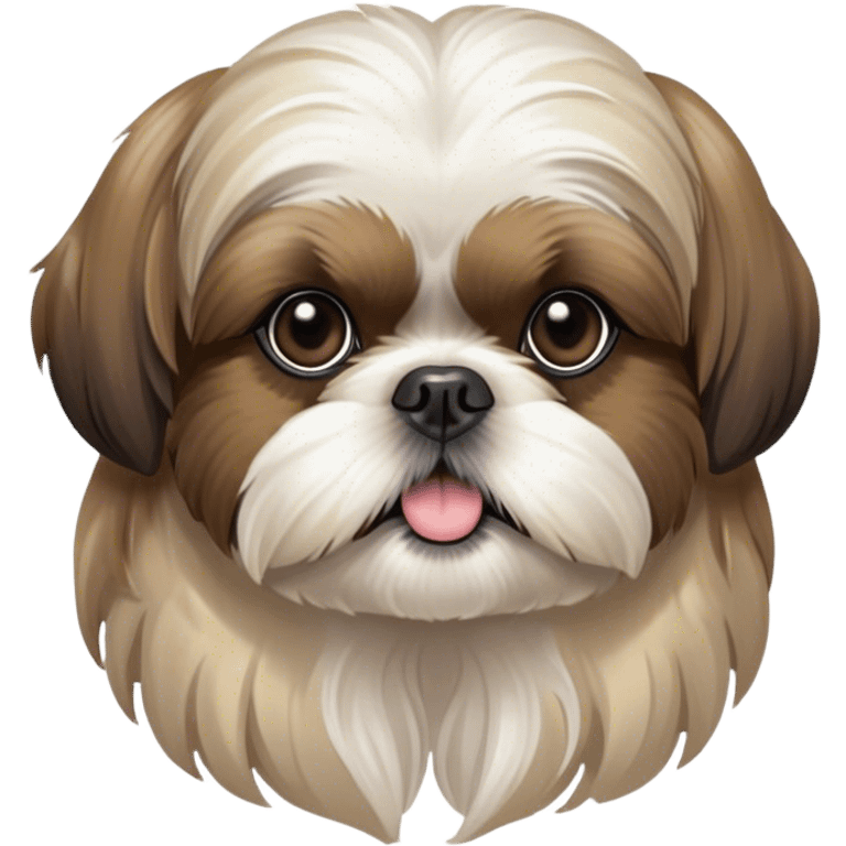 Cinematic Noble Shih Tzu Portrait Emoji, Poised and elegant, with a luxurious, flowing fur in refined muted tones, delicate features and wise, gentle eyes, simplified yet meticulously detailed, glowing with a soft, regal radiance, high shine, exuding quiet dignity and timeless charm, soft glowing outline, capturing the essence of a noble Shih Tzu that epitomizes refined poise! emoji