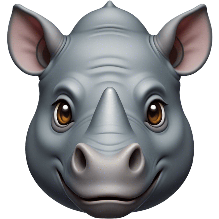 Cinematic Comical Rhinoceros Portrait Emoji, Head tilted dramatically with an exaggeratedly amused expression, featuring a striking, glossy slate-gray hide with a boldly textured horn, wide, expressive eyes filled with playful disbelief, Simplified yet hilariously expressive features, highly detailed, glowing with a slightly sassy glow, high shine, dramatic yet playful, stylized with an air of cheeky wild mischief, bright and endearing, soft glowing outline, capturing the essence of a spirited and over-the-top rhinoceros, so meme-worthy it feels like it could charge its way into internet fame instantly! emoji