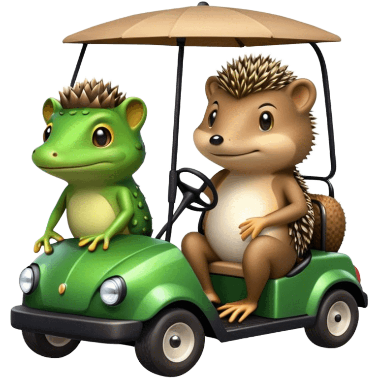 Frog and a hedgehog on a golf cart emoji