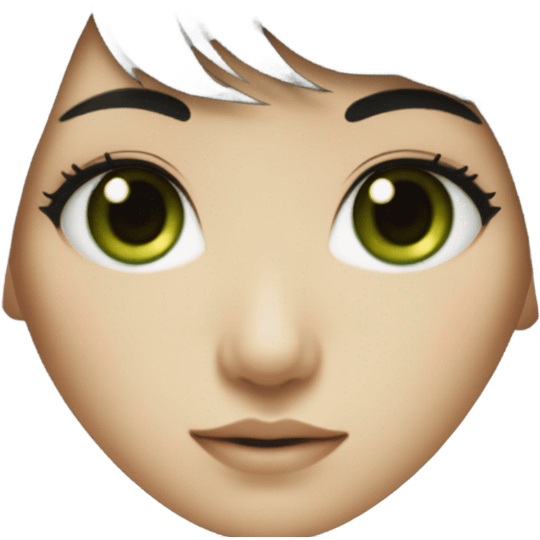 Beautiful girl,Black hair,long hair,Bang hair,Green eyes,Korean emoji