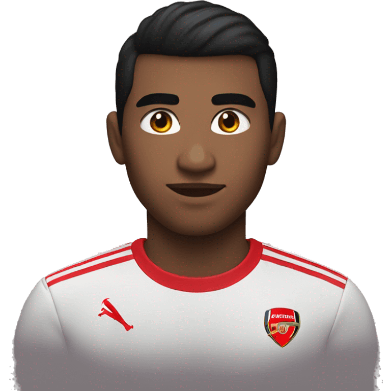 white skin 22 years old male with black hair and standard haircut also with brown eyes. Wearing an Arsenal t-shirt. Portrait mode emoji  emoji