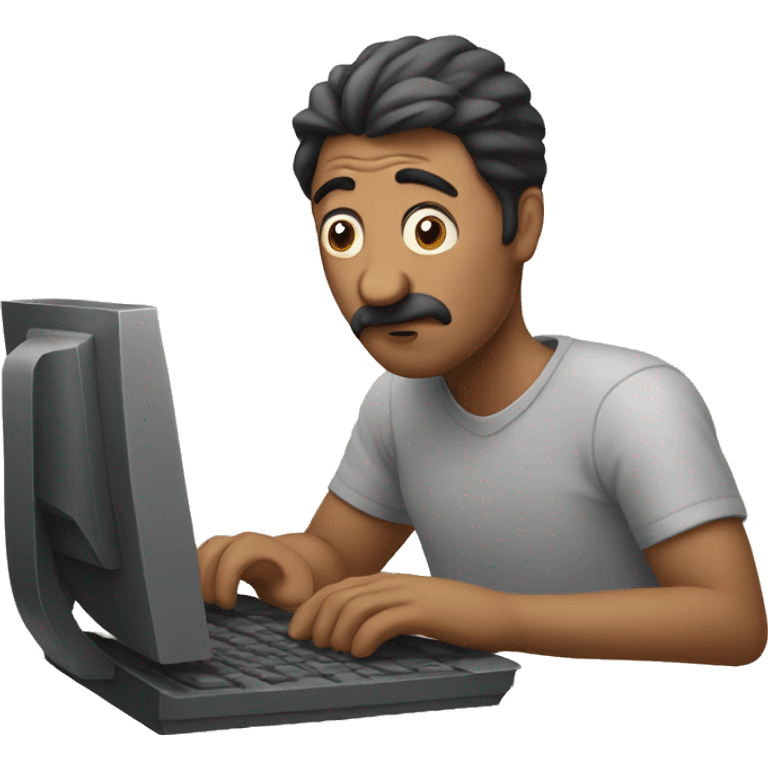 man looking confused into a computer emoji