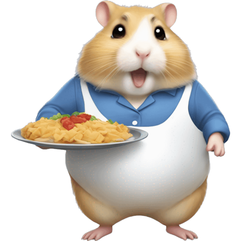 obese hamster holding a platter of food like a waitress emoji