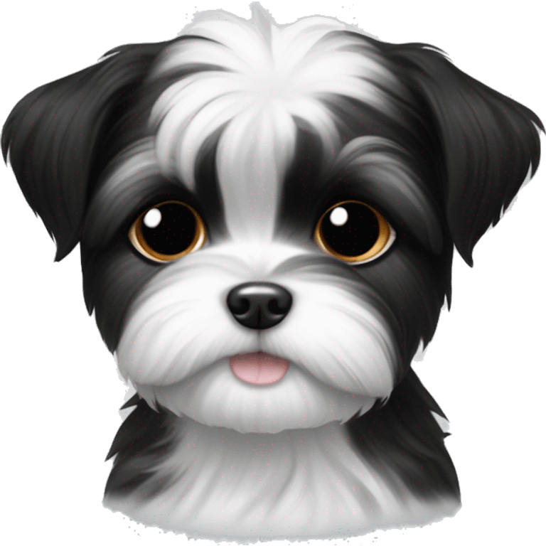 Black and white shorkie puppy only one eye and ear black emoji