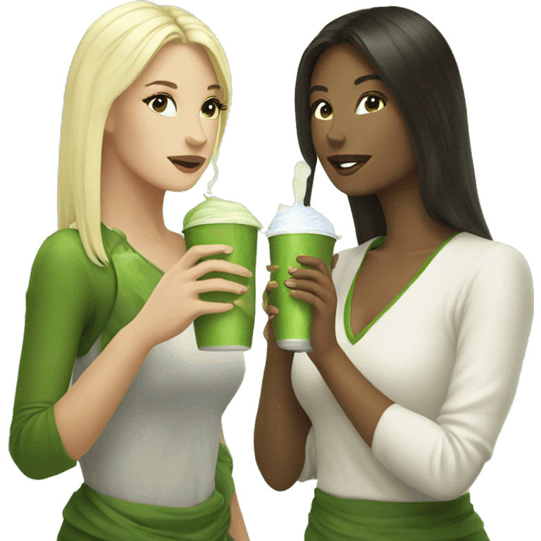 brunette and blondie drinking matcha emoji