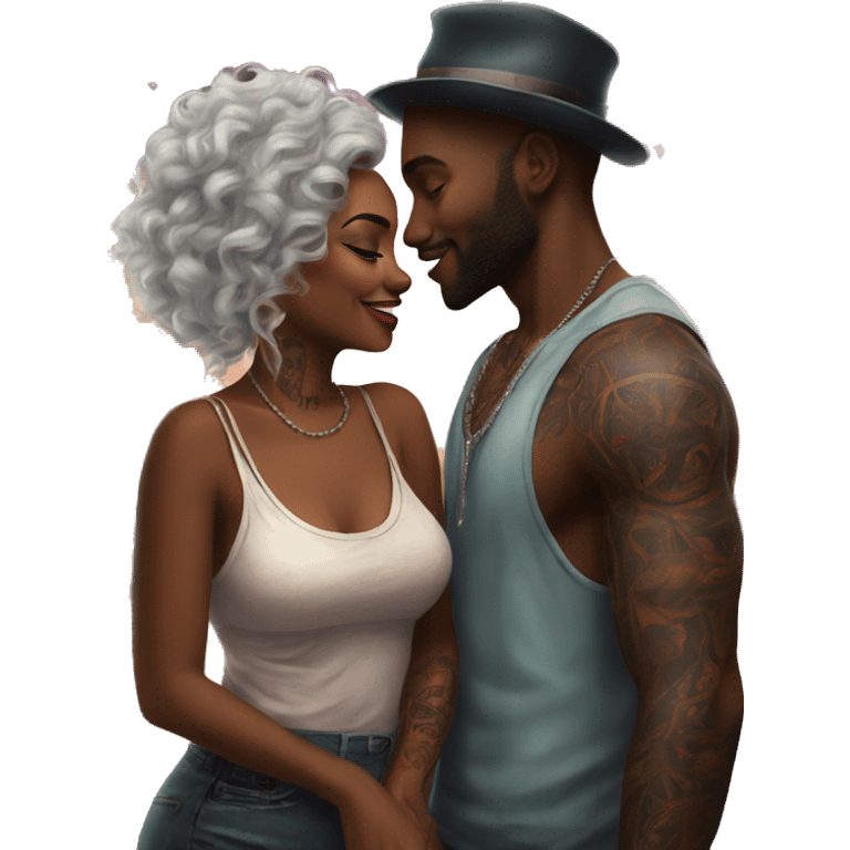 Romantic carnival date for beautiful tattooed couple emoji