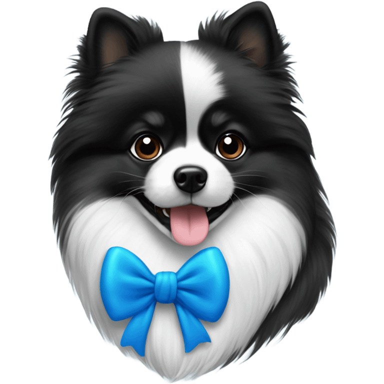 Black and white Pomeranian with blue bow emoji