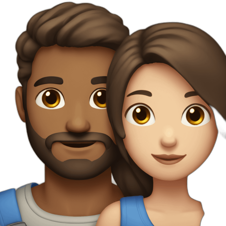 man with brown beard blue eyes hugging girl with dark brown hair emoji