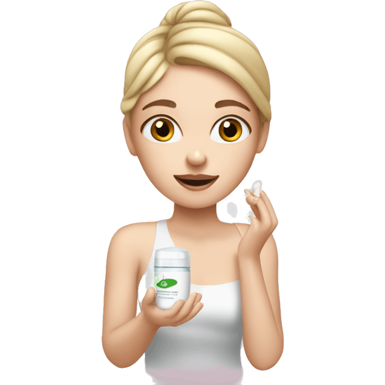 White girl applying moisturiser  emoji