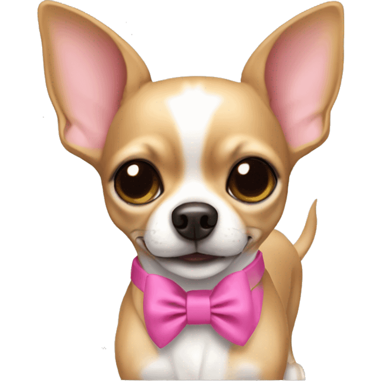 Short haired chihuahua with a pink collar that has a bow. Just her head. Her ears Stand up. She is tan.  emoji