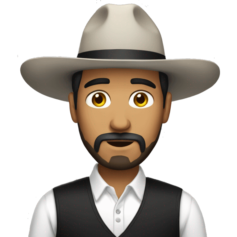 Mexican man with beard face with black hat white dress shirt emoji