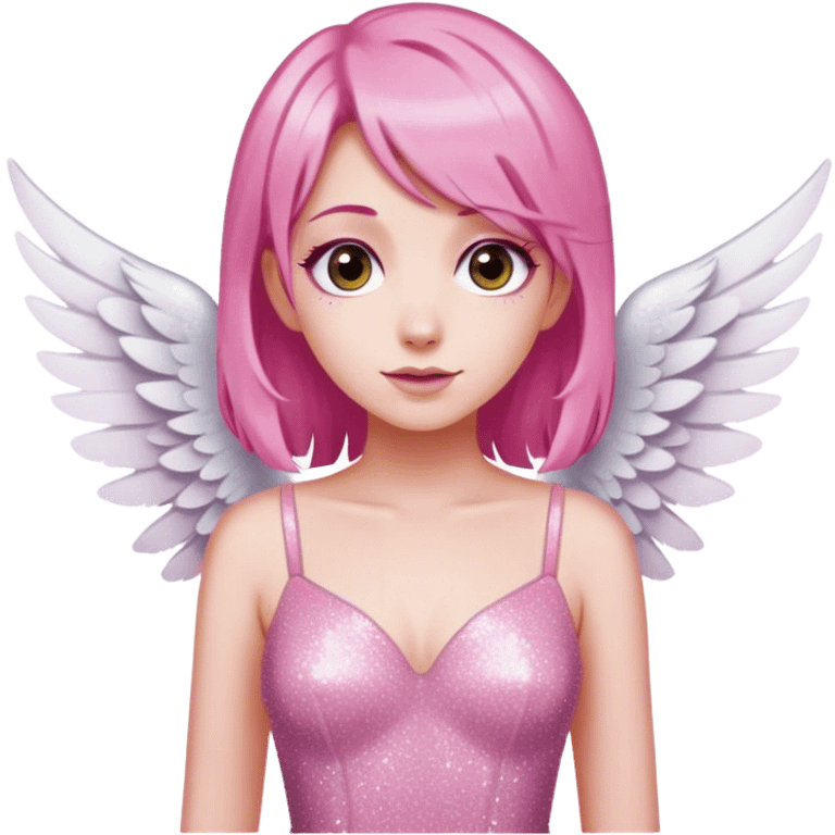 Angel-White Wings-Pink Hair-Pink Glitter Dress emoji