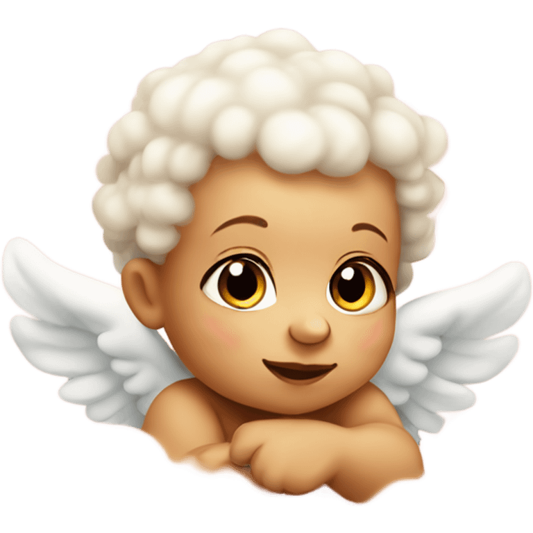 Cherub baby sitting on soft pink cloud emoji