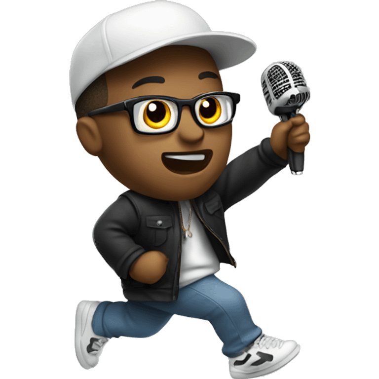 A rapper with a microphone running emoji