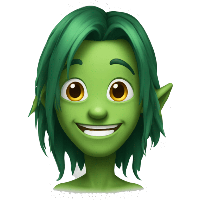 goblin dark long dark green hair big smile emoji