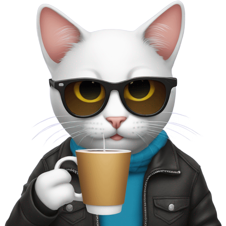 DJ cat with sunglasses drinking coffee emoji