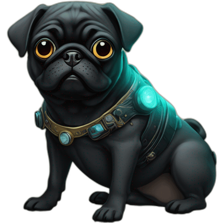 A cyberpunk black pug in Art Nouveau style during 1910 emoji