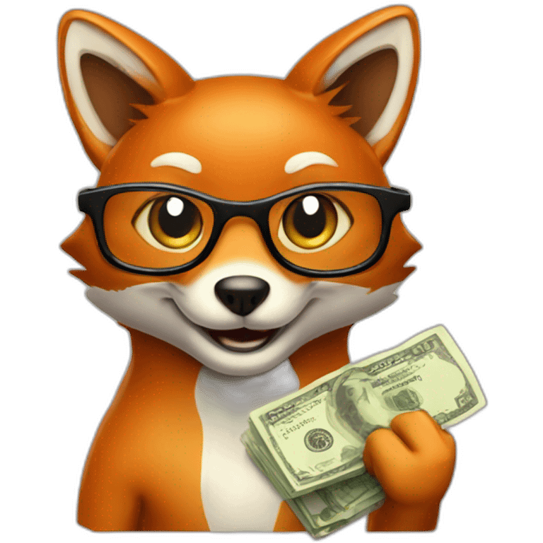 Smiling-Fox-with-glasses-and-Money-sack emoji