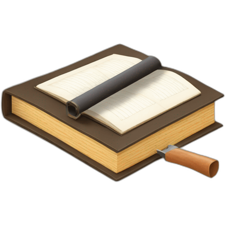 isometric thick BOOK with picture of wood, welder, leather, tools emoji