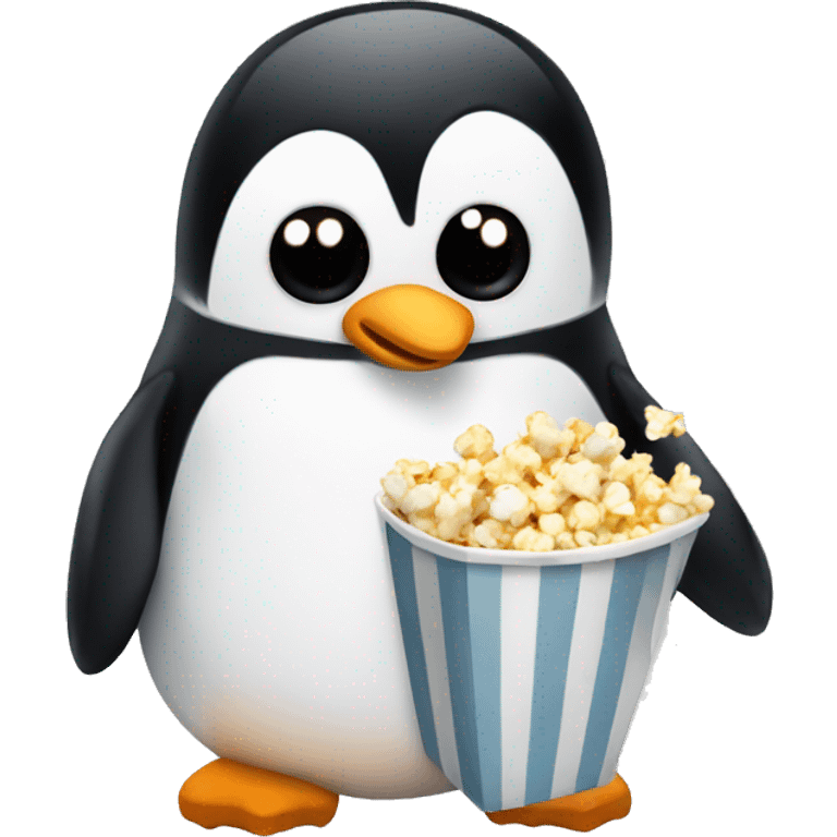 Penguin eating popcorn emoji