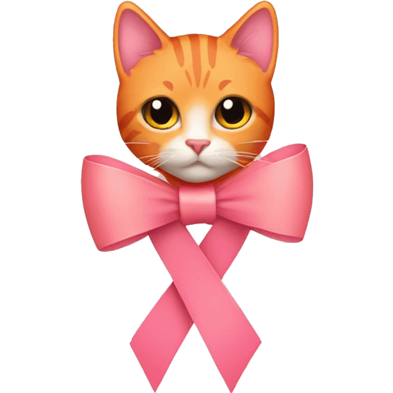 Pink ribbon with orange cat emoji