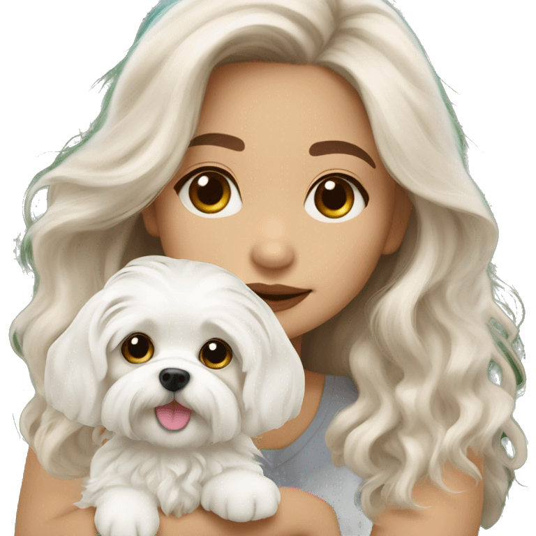 Maltese puppy with light skin Filipino girl owner long wavy hair emoji