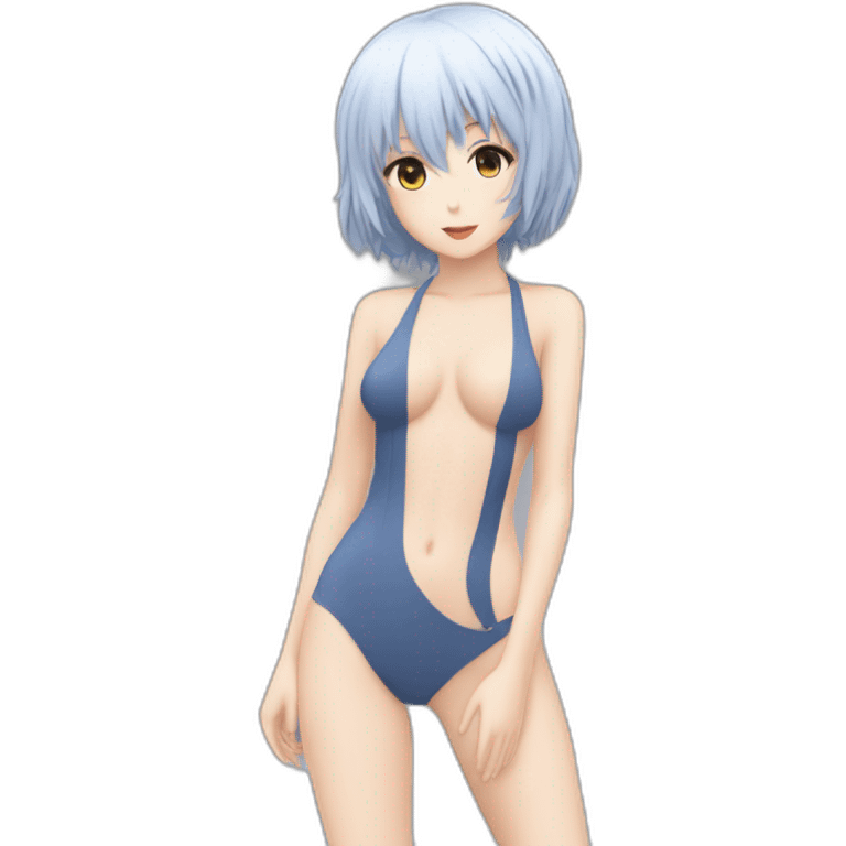 rei ayanami nue, full-body, short-hair, teen, enfant, bikini emoji