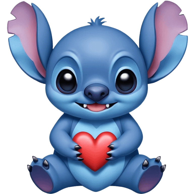 Stich con un corazón diciendo hola bombón emoji