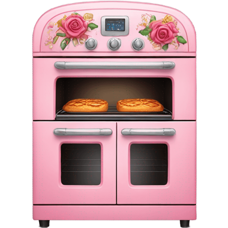 Rose-pink oven with decorated flowers and glitter  emoji