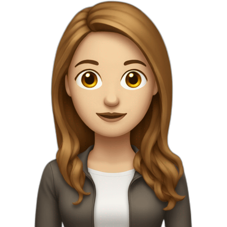 Copywriter white woman with brown shoulder long hair emoji