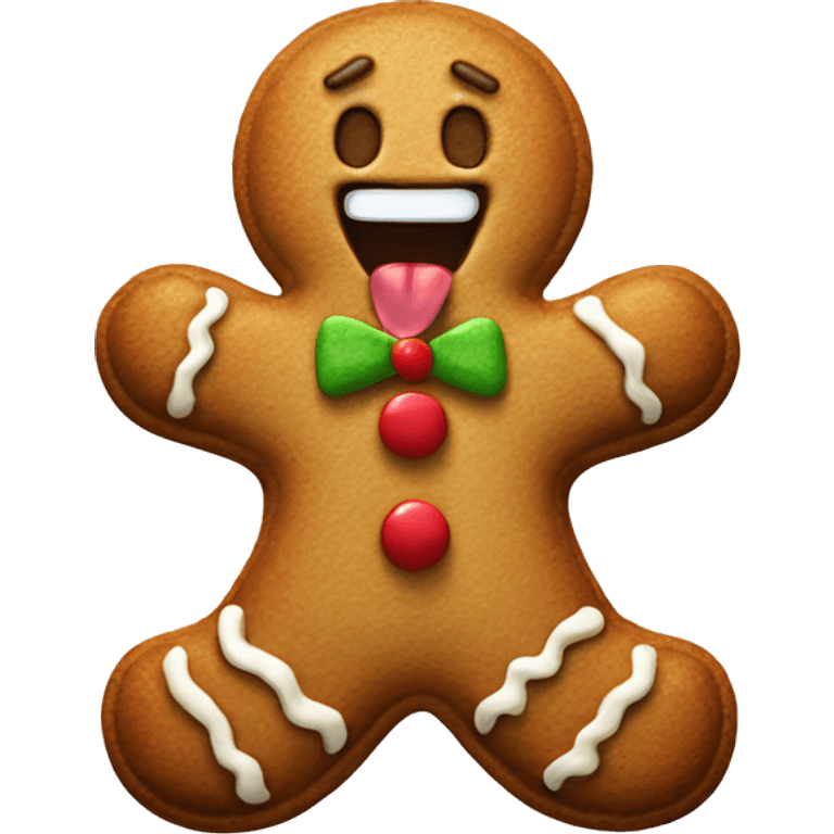 Gingerbread man with tongue out emoji