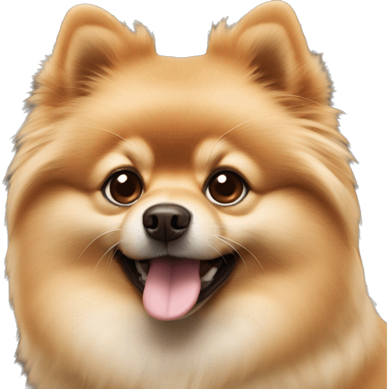 The Pomeranian dog is light brown in color with a protruding tongue emoji