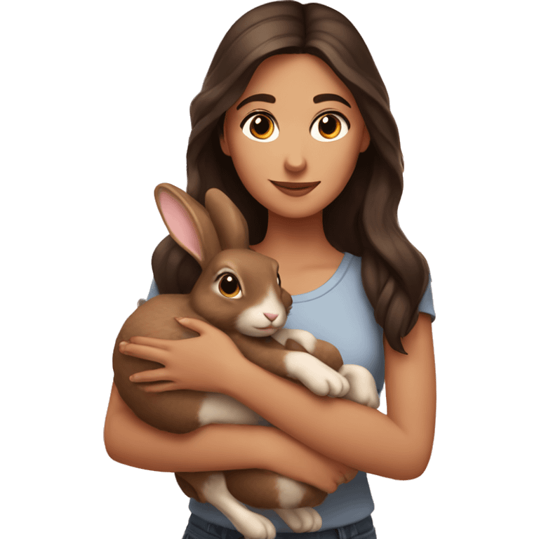 A sweet brunette holding two brown rabbits  emoji