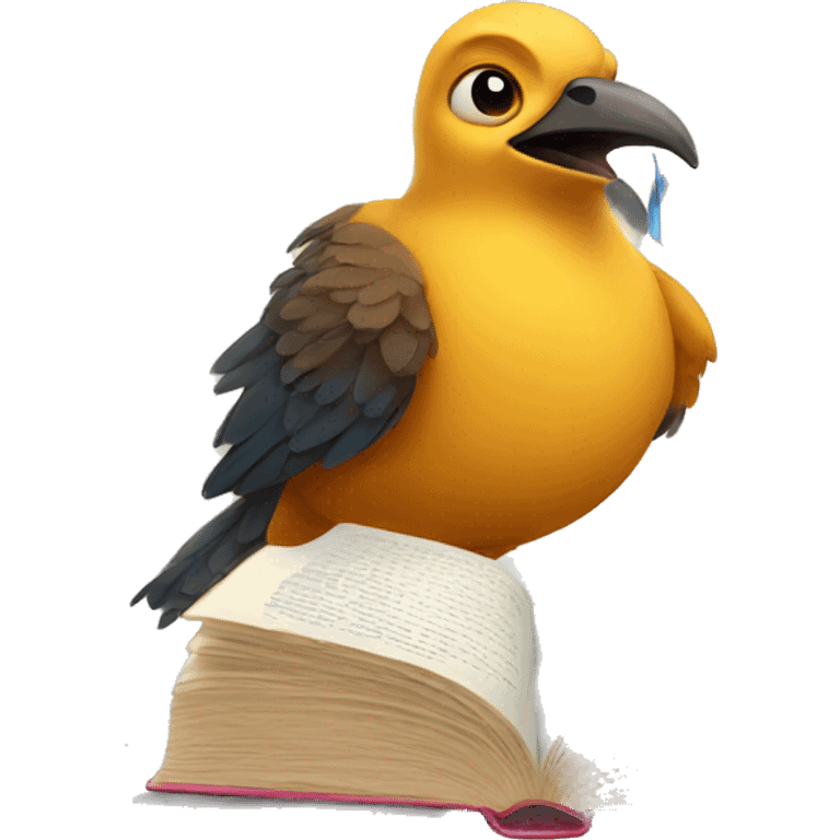 bird reading book emoji