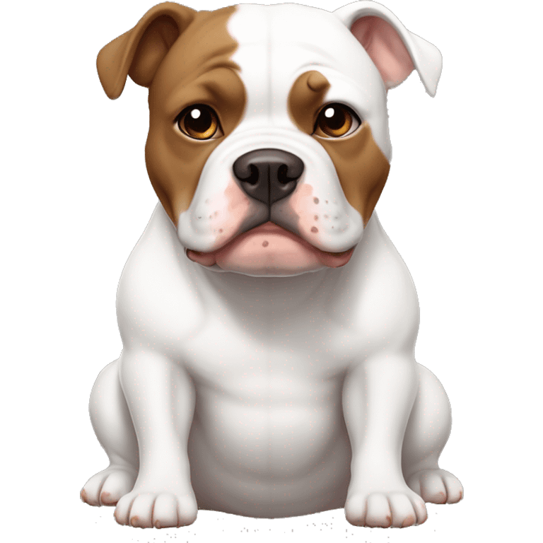 White and brown American bully medium dog, white face brown ears with a white chest and white paws in pajamas emoji