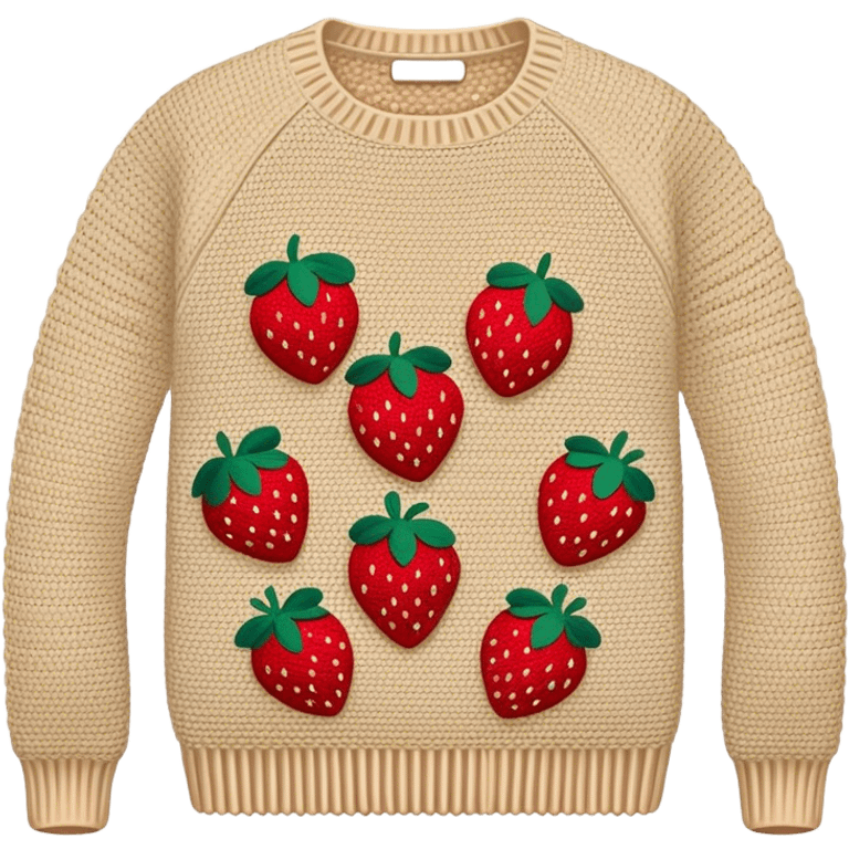 beige crocheted sweater embroidered with strawberries emoji