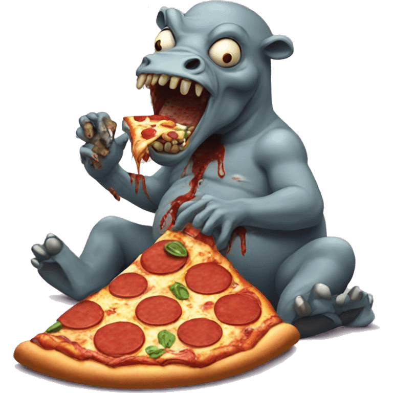 Zombie eating pizza on a hippo emoji