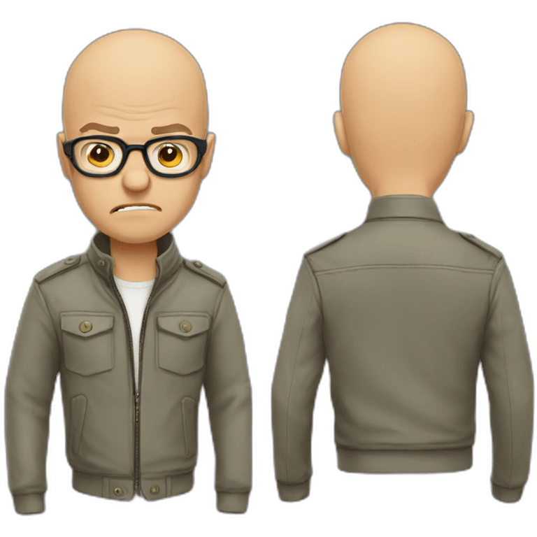 Angry bald man glasses, jacket emoji