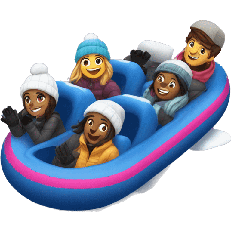 A group of friends is going snow tubing in Park city. It is a group of 5 girls and 4 boys, and one of the couples just gotten engaged. They are going snow tubing, but alongside them a group of parents are going bobsledding. emoji