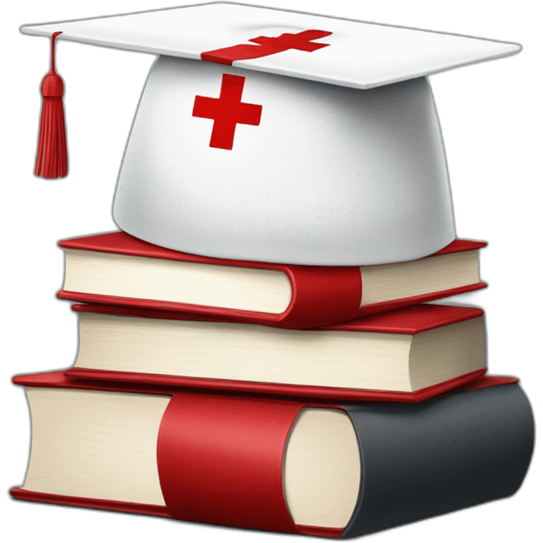 White Student cap with red medical cross On a stack of books emoji